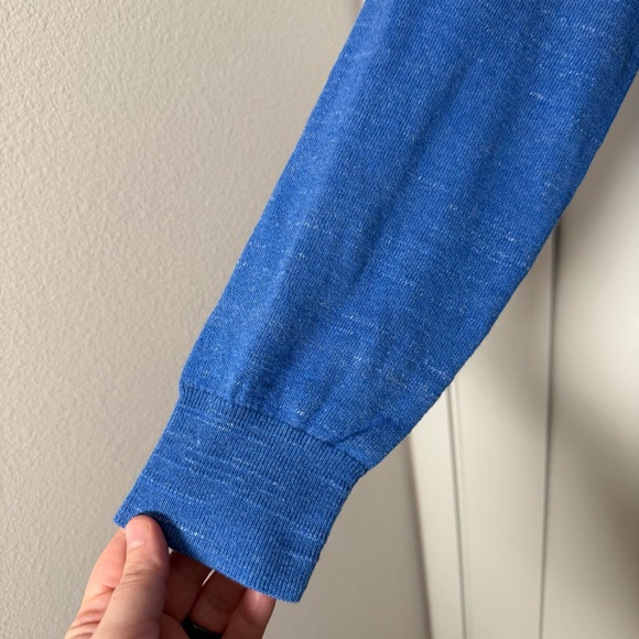 J Crew Sweater Men Sz L Blue Raglan Half Zip Long Sleeve Mock Neck Cotton Casual - Picture 4 of 11